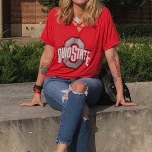Ohio State Buckeyes V-Neck Tee with Cutout